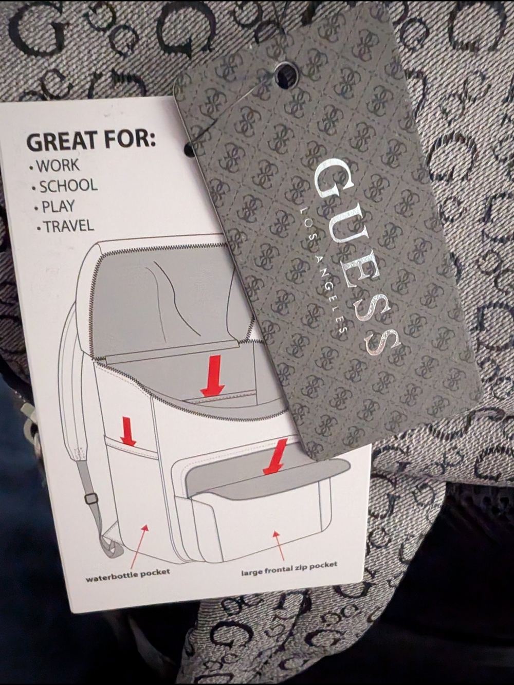 GUESS Gray and Black Monogram Backpack - Picture 2 of 5